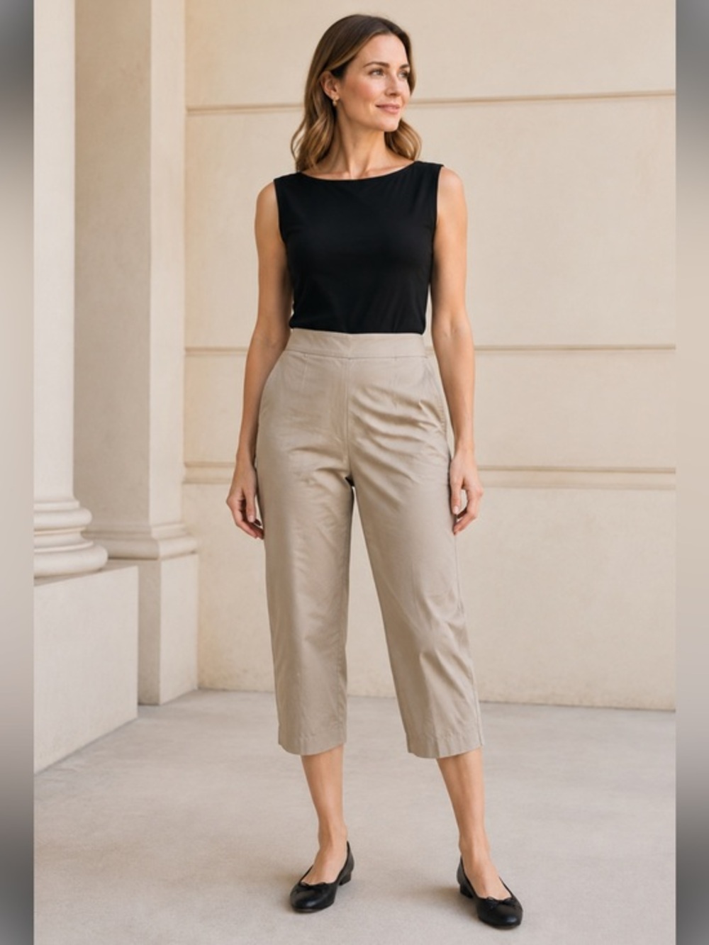 Vintage Ann Taylor Cropped Pants Size 10 Beige Khaki 100% Cotton Minimalist